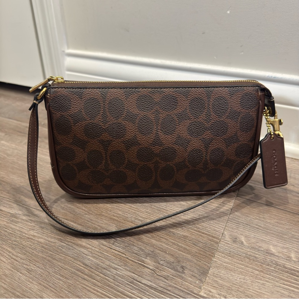 Coach Plaza Small Signature Canvas Slim Shoulder Bag in Brass/Maple - Picture 4 of 16